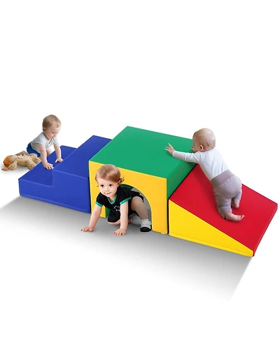 Slickblue Toddler 3 Piece Foam Tunnel Climber Set with Ramp and Stairs Indoor Play