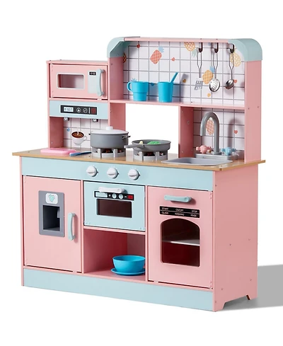 Slickblue 24 Piece Kids Kitchen Playset Pretend Cooking Toy with Pots Pans and Utensils