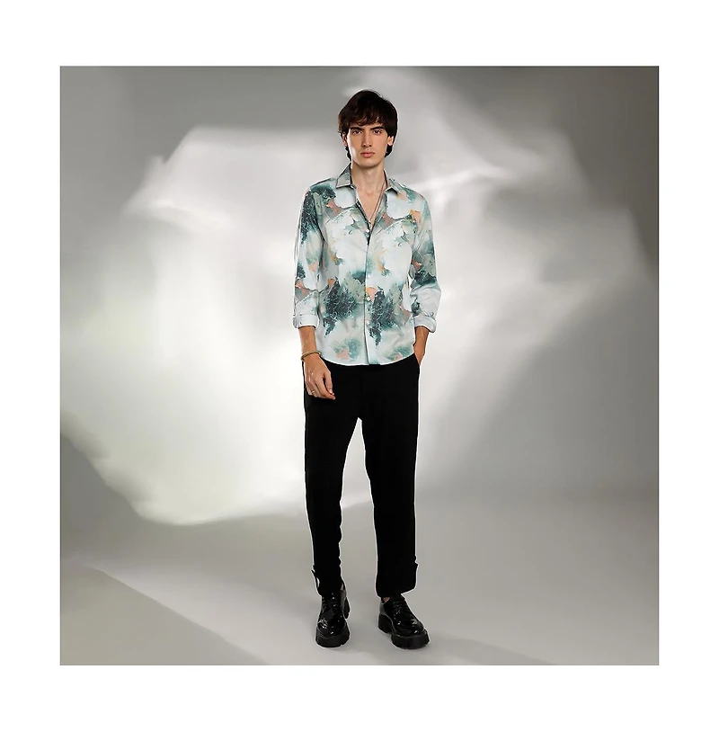 Campus Sutra Men's Jungle Green Faded Bloom Shirt