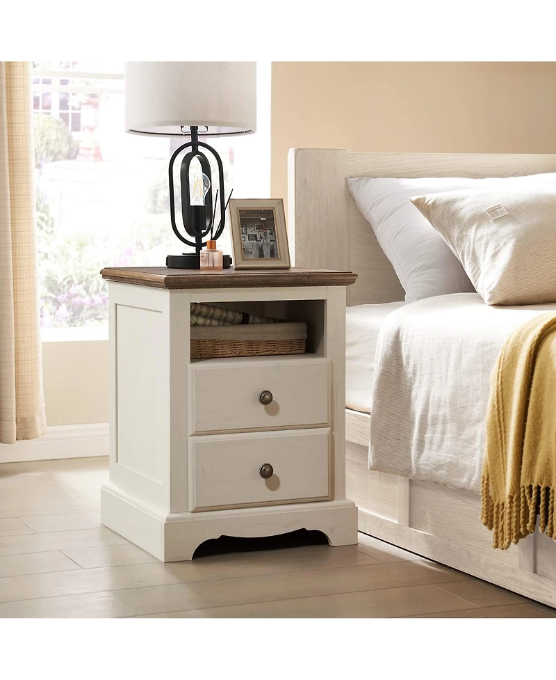 Nightstand 18 Inch with Charging Station,Usb Ports,Antique White