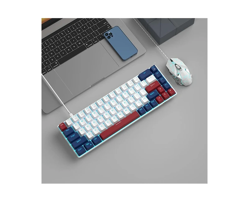 risokeys Portable 60% Mechanical Gaming Keyboard, Mk-Box Led Backlit Compact 68 Keys Mini Wired Office Keyboard with Red Switch for Windows Laptop