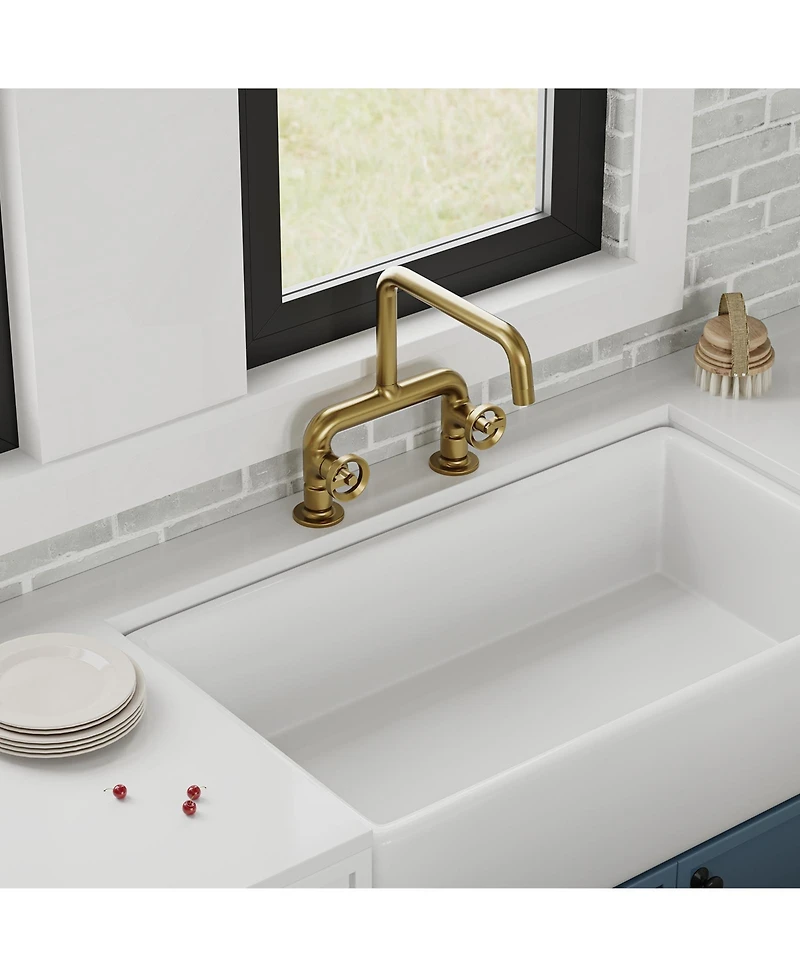 Greenspring 2-Handle 2 Holes Deck Mount Modern Kitchen Faucet With 360 ° Swivel Spout Matte Black