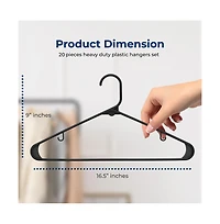 SereneLife 20 Pcs. Plastic Hangers - Non-Slip, Sturdy, and Heavy Duty Coat Set with 360° Swivel Hook for Clothes (Black)