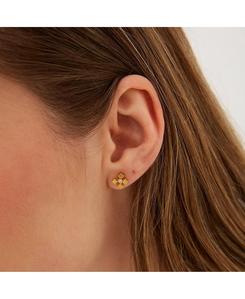 Spero London Four Cube Blocks Natural Textured Sterling Silver Authentic Stud Earrings
