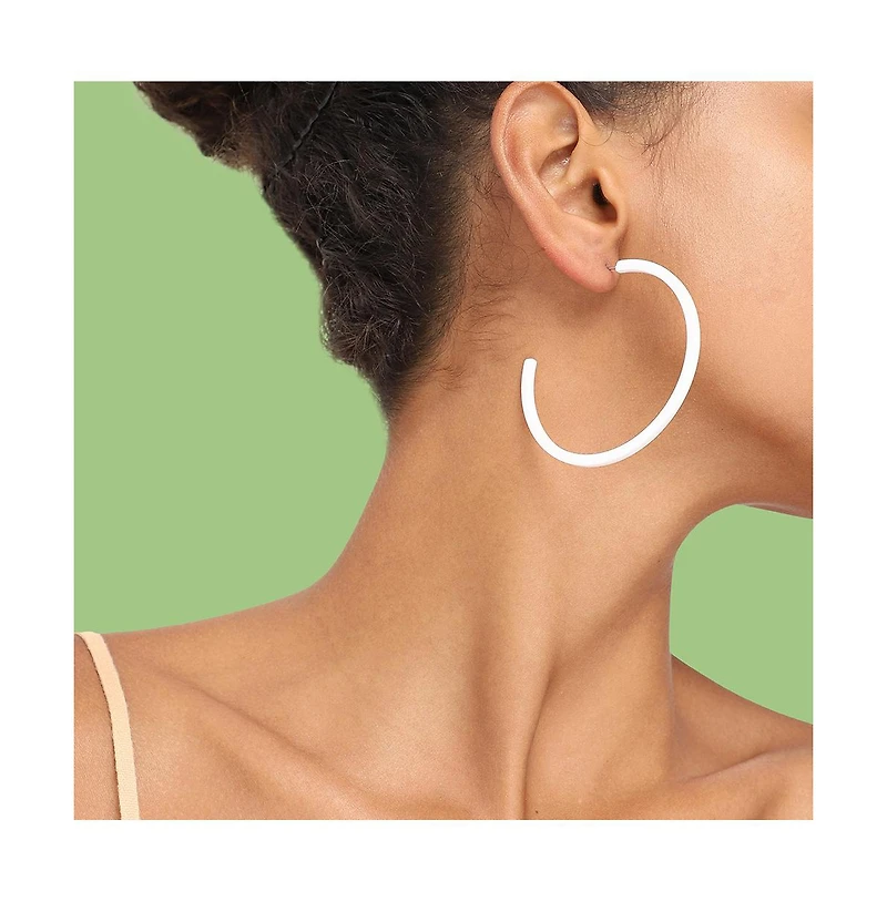 Sohi Women's White Minimal Hoop Earrings