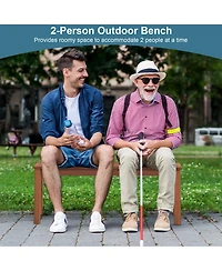 Gymax 2 Pieces 2-Person Outdoor Bench Patio Bench w/ Slatted Seat Weather Resistant Solid Wood Frame