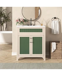 Casainc 30" Vanity Cabinet with Ceramic Sink, Solid Wood Frame, Adjustable Shelf