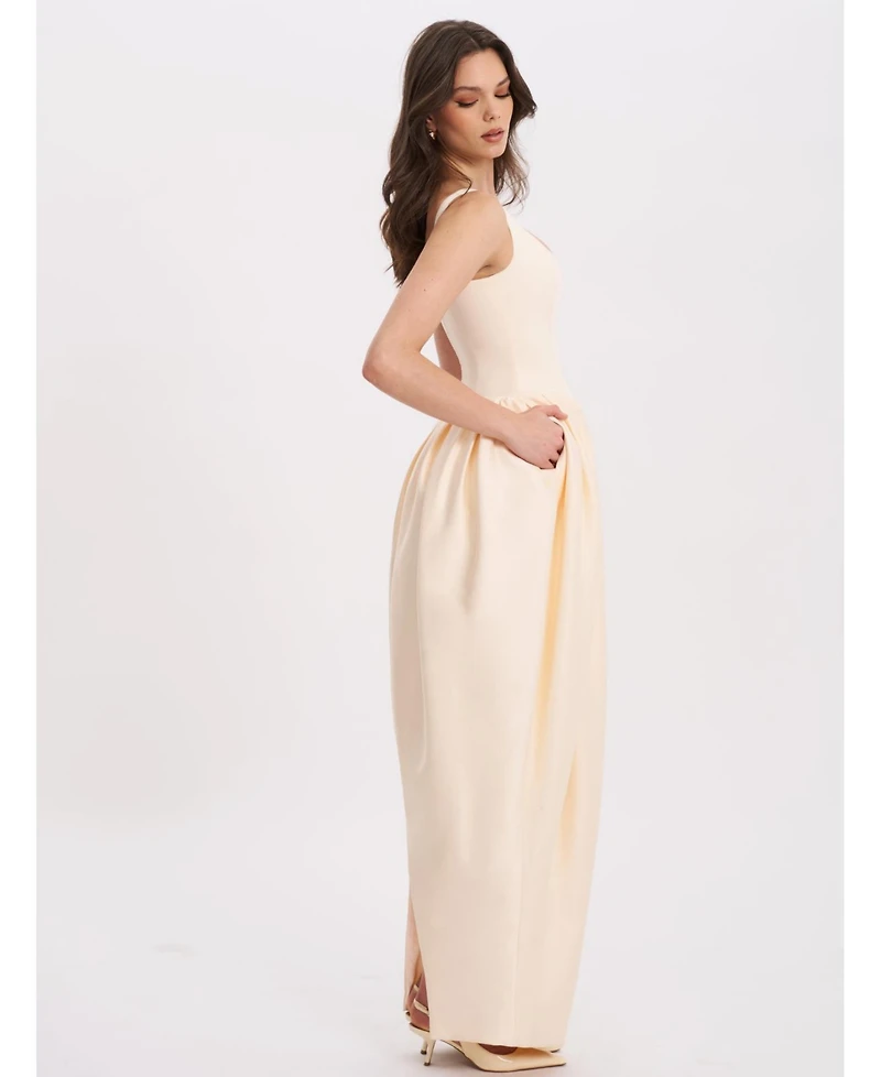 Miss Circle Women's Udana Butter Yellow Drop Waist Tulip Gown