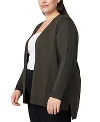 Melissa Paige Plus Ribbed-Trim High-Low Cardigan Sweater