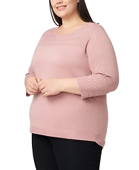 Melissa Paige Plus Pointelle-Yoke 3/4-Sleeve Sweater