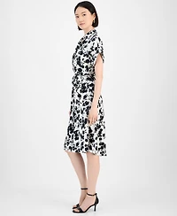 Robbie Bee Women's Printed Faux-Wrap Midi Dress