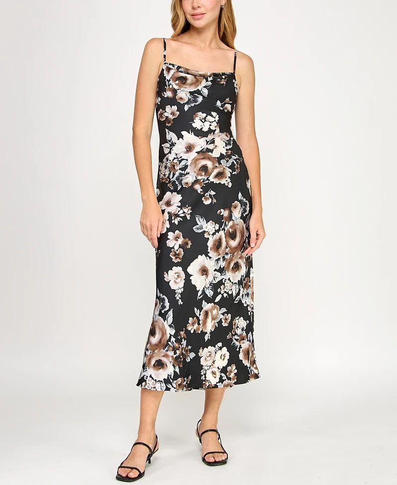 Bcx Juniors' Sleeveless Satin Cowlneck A-Line Dress