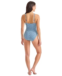 Tommy Bahama Women's Textured Mosaic V-Neck One-Piece Swimsuit