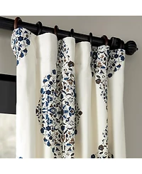 Half Price Drapes Kerala Blue Emblem Printed Cotton Room Darkening Curtain