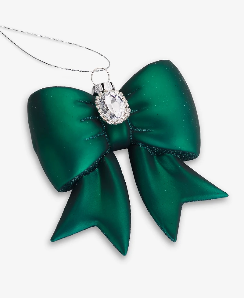 Holiday Lane Gilded Glamour Green Glass Bow Ornament, Macy's Exclusive