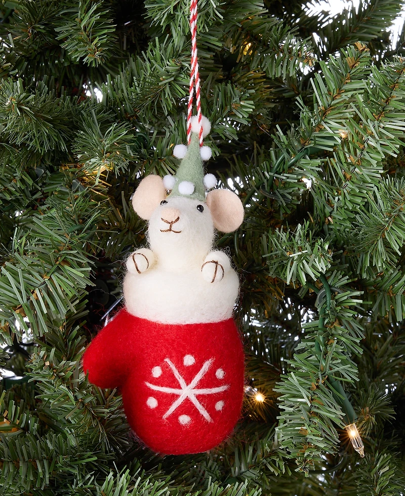 Holiday Lane Tiny Tidings Felted Mitten Mouse Ornament, Macy's Exclusive
