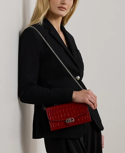 Lauren Ralph Adair Croc-Embossed Leather Small Crossbody