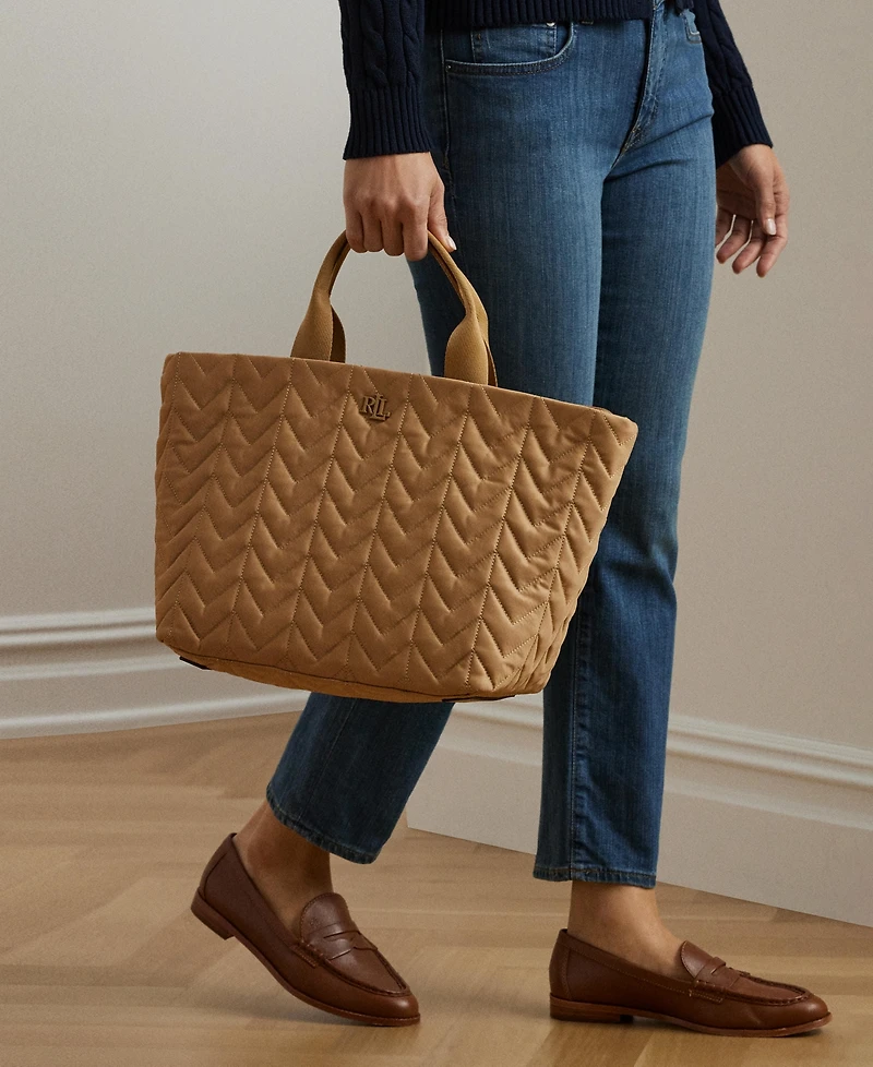 Lauren Ralph Lauren Quilted Extra Large Stevie Zip Tote Bag