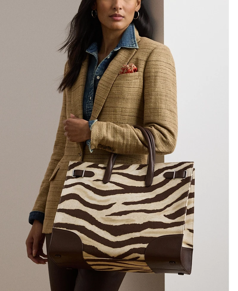 Lauren Ralph Lauren Zebra-Print Canvas Extra Large Devyn Tote Bag