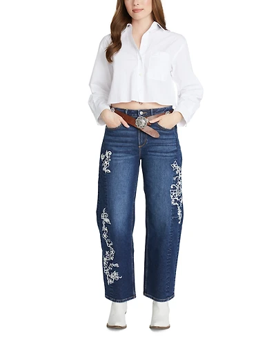 Driftwood Women's Elaine X Raised Rodeo Mid Rise Barrel-Leg Jeans