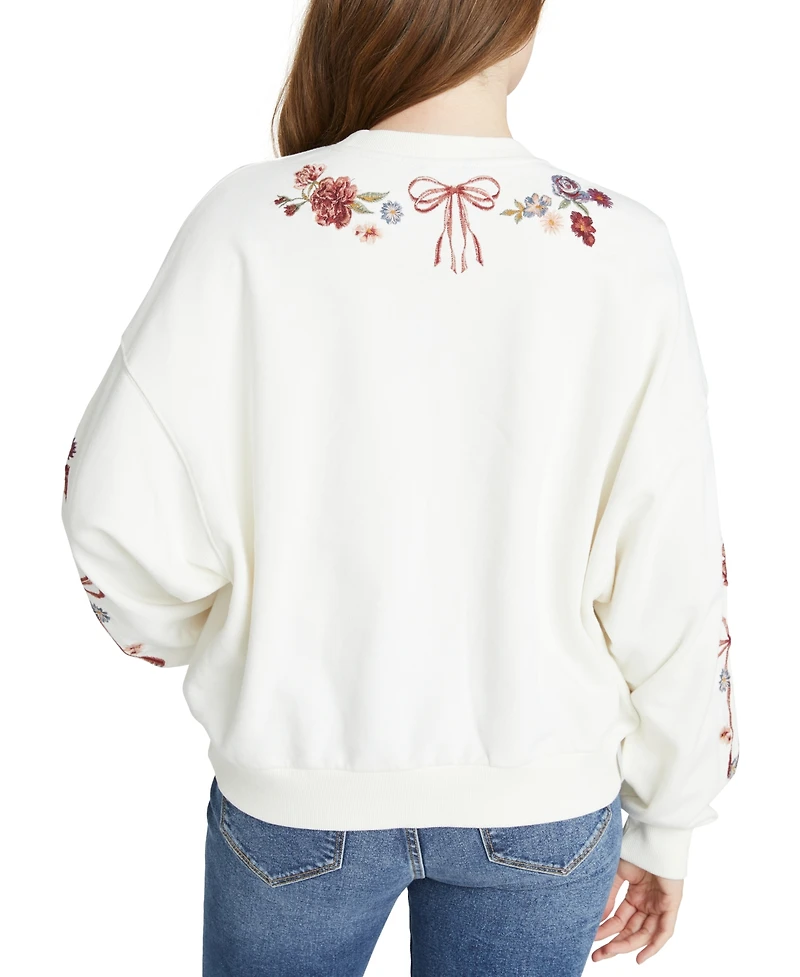 Driftwood Women's Bows & Roses Cotton Embroidered Sweatshirt