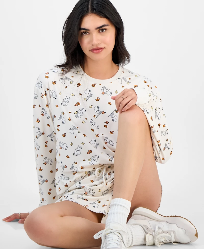 Love Tribe Juniors' Falling Leaves Snoopy Long-Sleeve Shirt