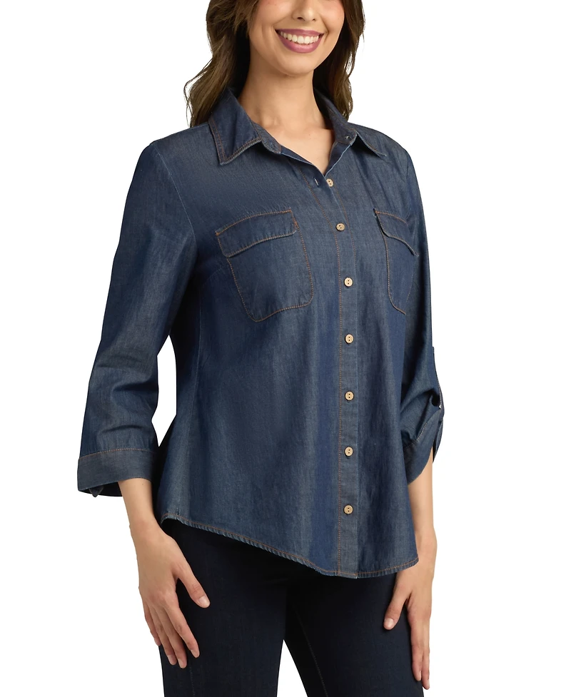 Bcx Juniors' Washed Denim Button-Front Shirt