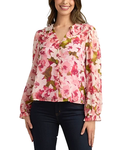 Bcx Juniors' Printed Button-Front Blouse