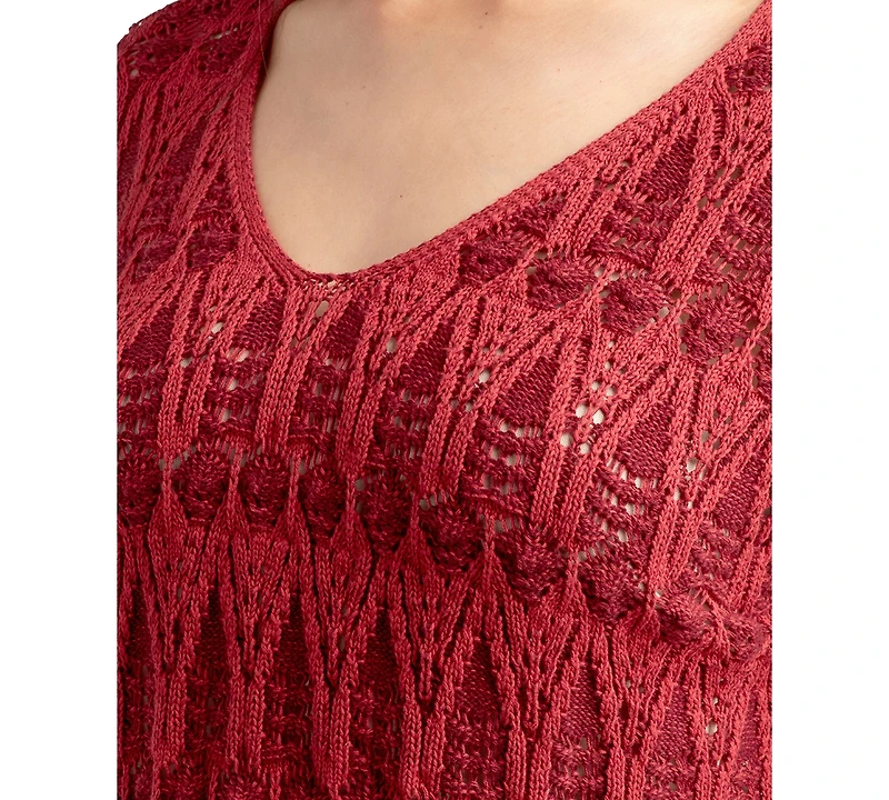 Bcx Juniors' Pullover V-Neck Pointelle Sweater