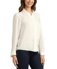 Bcx Juniors' Solid Lace-Collar Button-Front Blouse