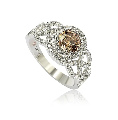 Suzy Levian Sterling Silver Cubic Zirconia Braided Halo Brown Bridal Center Stone Ring