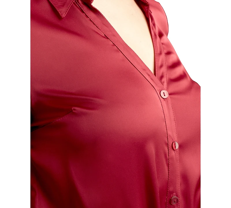 Bcx Juniors' 3/4-Sleeve Tie-Front Satin Top