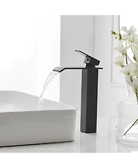 Greenspring Waterfall Single Hole Single Handle Bathroom Vessel Sink Faucet in Matte Black