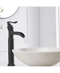 Waterfall Single Hole Single Handle Bathroom Vessel Sink Faucet With Pop Up Drain In Matte Black
