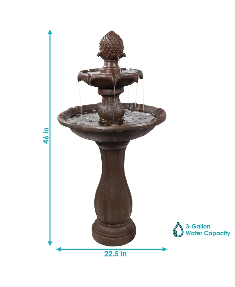 Sunnydaze Decor 46" H Outdoor 2-Tier Pineapple Solar Water Fountain with Battery Backup