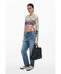 Desigual Women's Small faux leather backpack with buckles