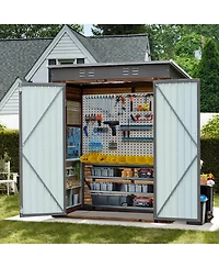 Mondawe 3x5FT Iron-Wood Outdoor Storage Tool Shed with Lockable Door and Windows