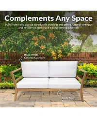 Sunnydaze Decor Bodie Acacia Wood Outdoor Patio Loveseat with Bone White Cushions - 62" W