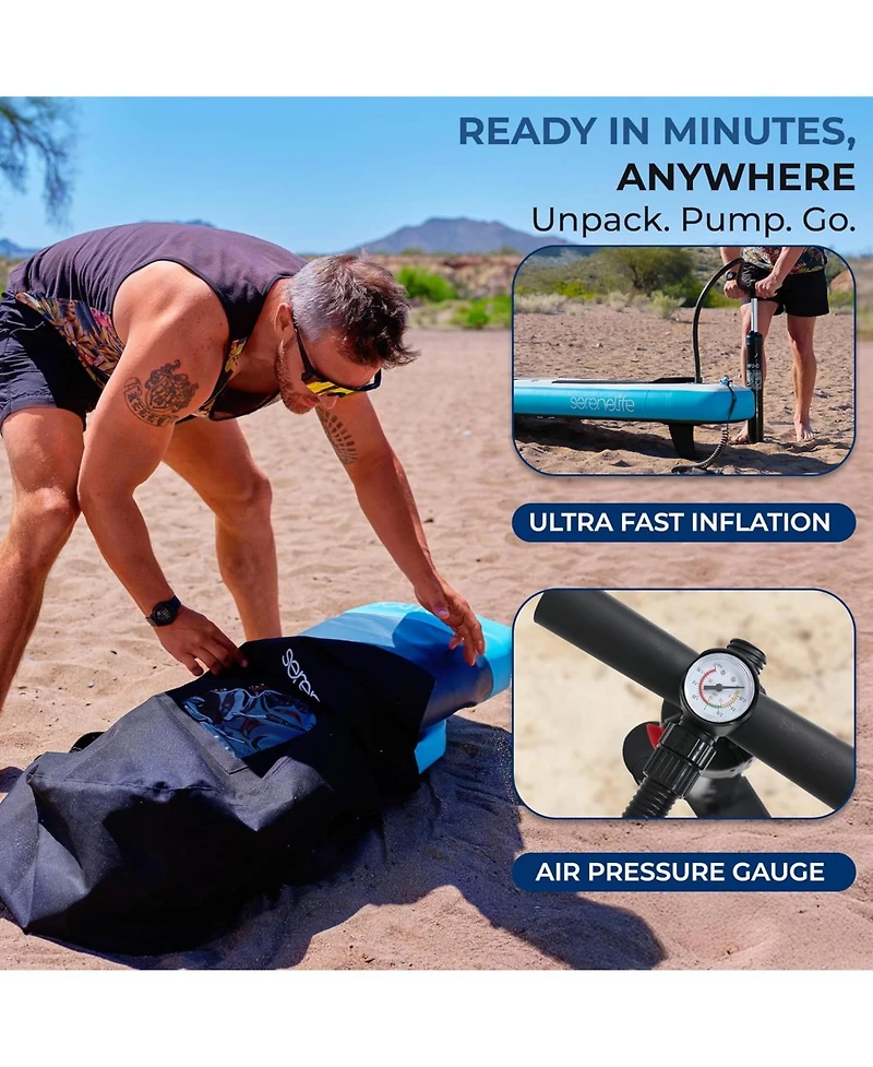 Inflatable Stand-Up Paddle-Board with Double-Action Hand Pump, 3-Piece Aluminum Sup Paddle, Leash, Repair Kit and Backpack, Black
