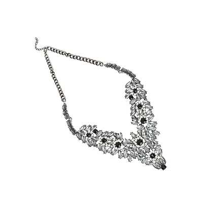 Sohi Women's Black Foliage Crystal Statement Necklace