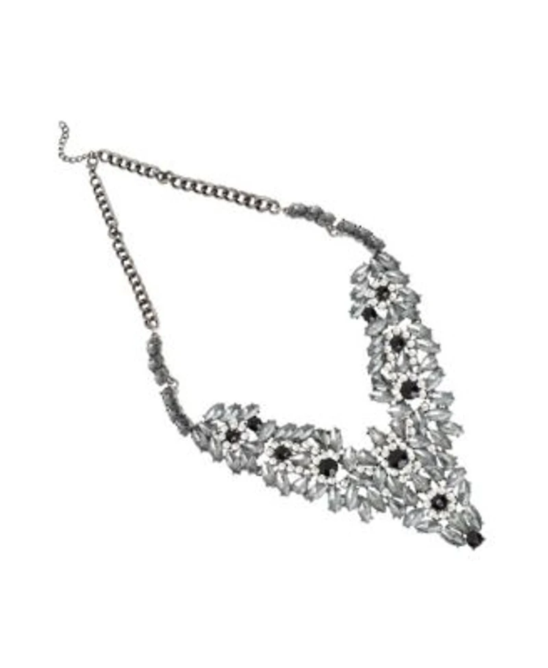 Sohi Womens Black Foliage Crystal Statement Necklace