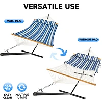Double Hammock with Stand, 2 Person Cotton Rope Hammock with Removable Polyester Pad
