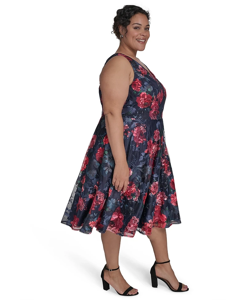 Eliza J Plus Sleeveless Embroidered Fit & Flare Dress