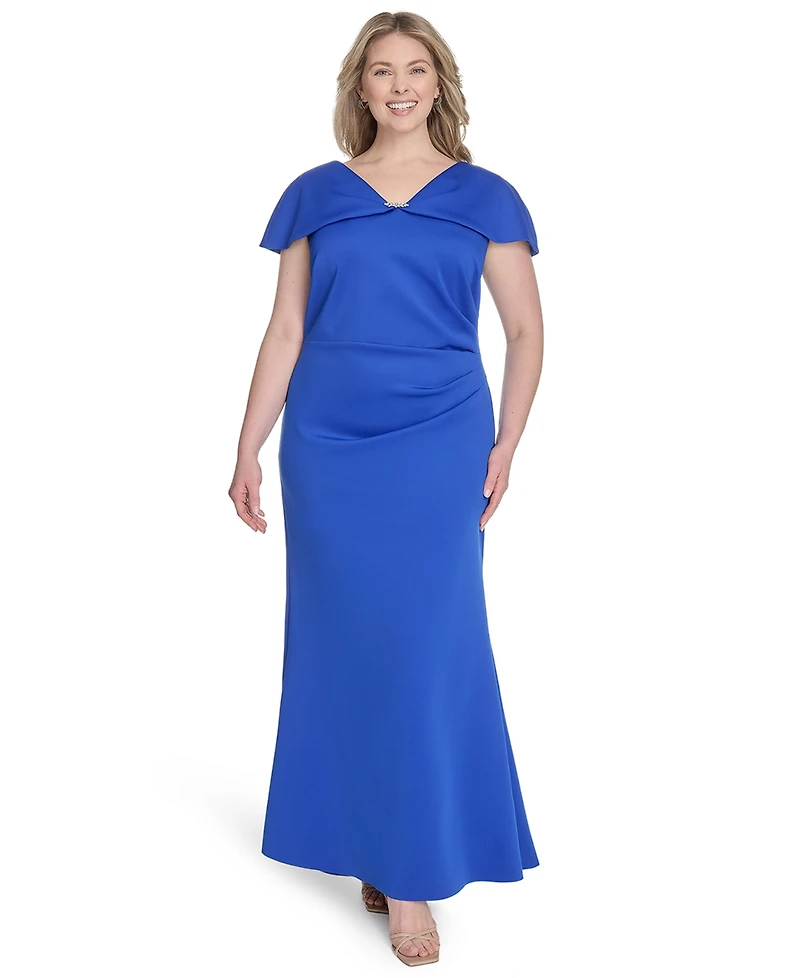 Jessica Howard Plus Cape-Sleeve Scuba Gown