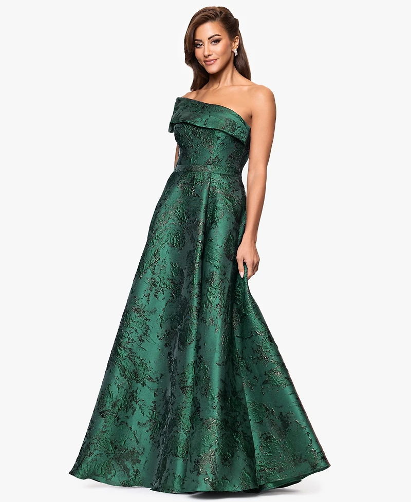 Xscape Petite One-Shoulder Jacquard Ball Gown
