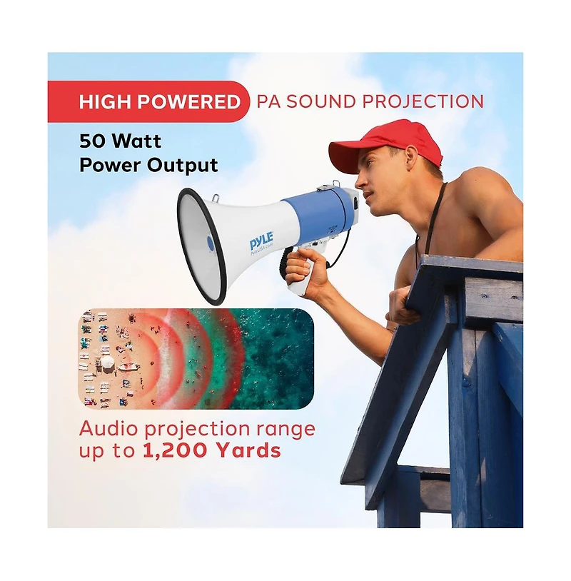 Pyle PMP50 50-Watt Megaphone Pa Speaker with Siren Alarm and Adjustable Volume Control.