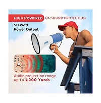 Pyle PMP50 50-Watt Megaphone Pa Speaker with Siren Alarm and Adjustable Volume Control.