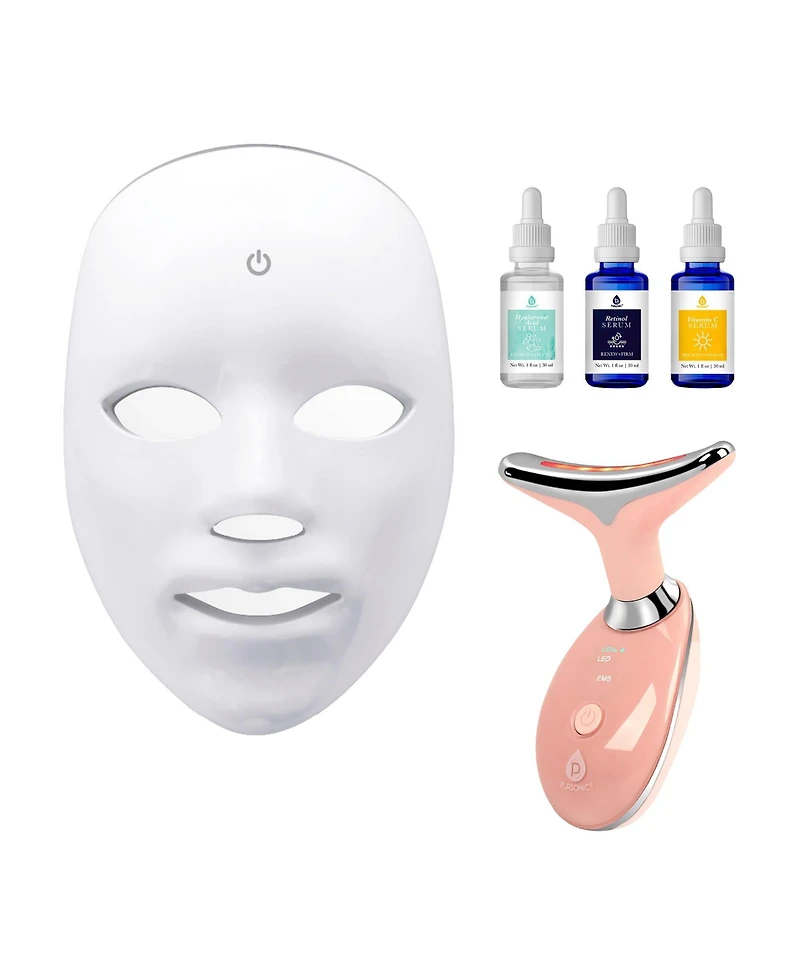 Pursonic Complete Led Skincare Bundle – 7-in-1 Led Face Mask + Sculpting Wand + Anti-Aging Serum Set