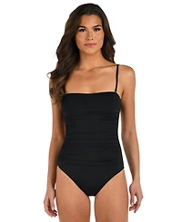 La Blanca Women's Island Goddess Tummy-Control Shirred Bandeau One-Piece Swimsuit