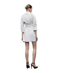 Nocturne Women's Corset-Inspired Linen Blend Striped Shirt Dress